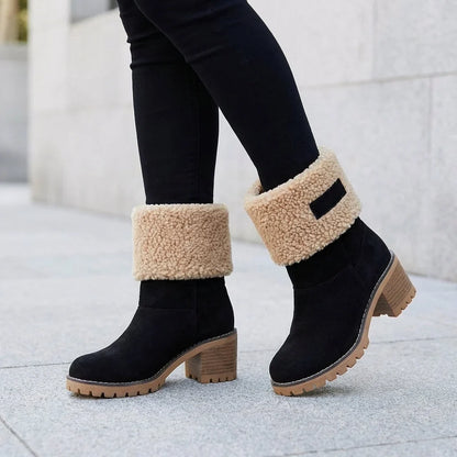 Women's Suede Snow Boots with Sherpa Cuff