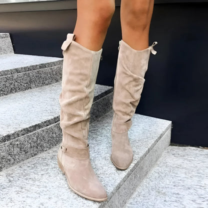 Women's Slouchy Knee-High Boots Buckle Side-Zip
