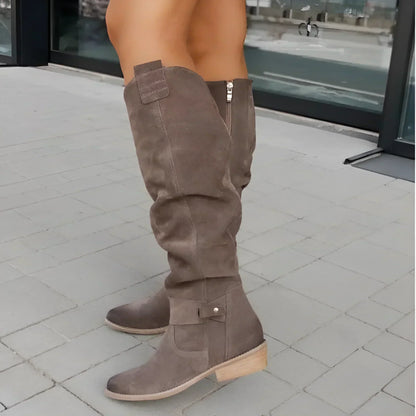 Women's Slouchy Knee-High Boots Buckle Side-Zip