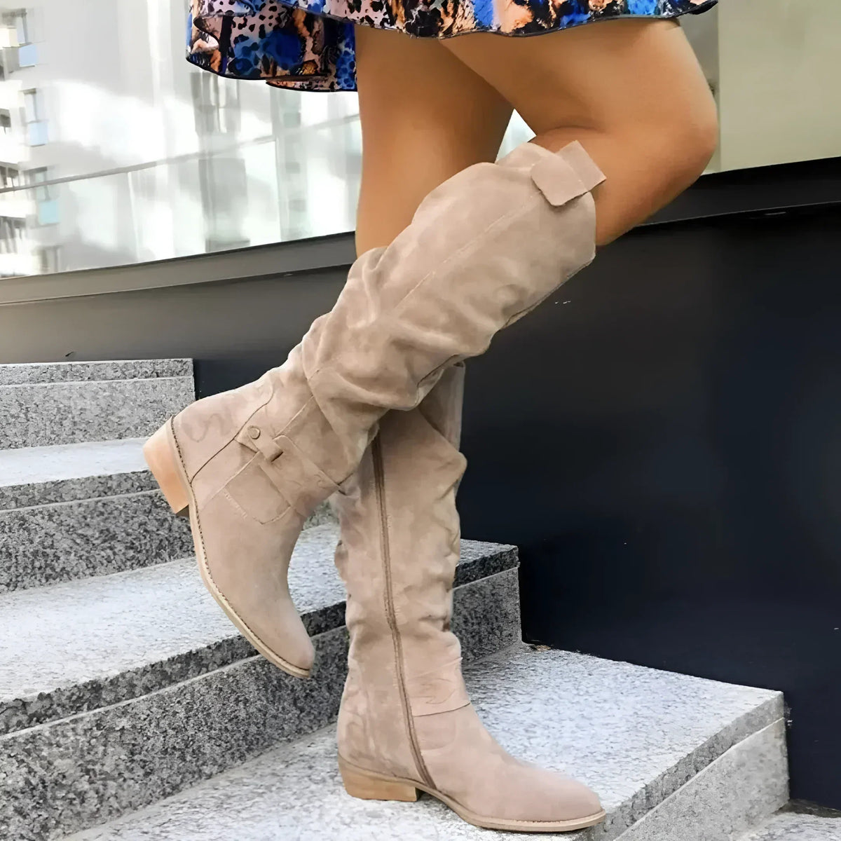 Women's Slouchy Knee-High Boots Buckle Side-Zip