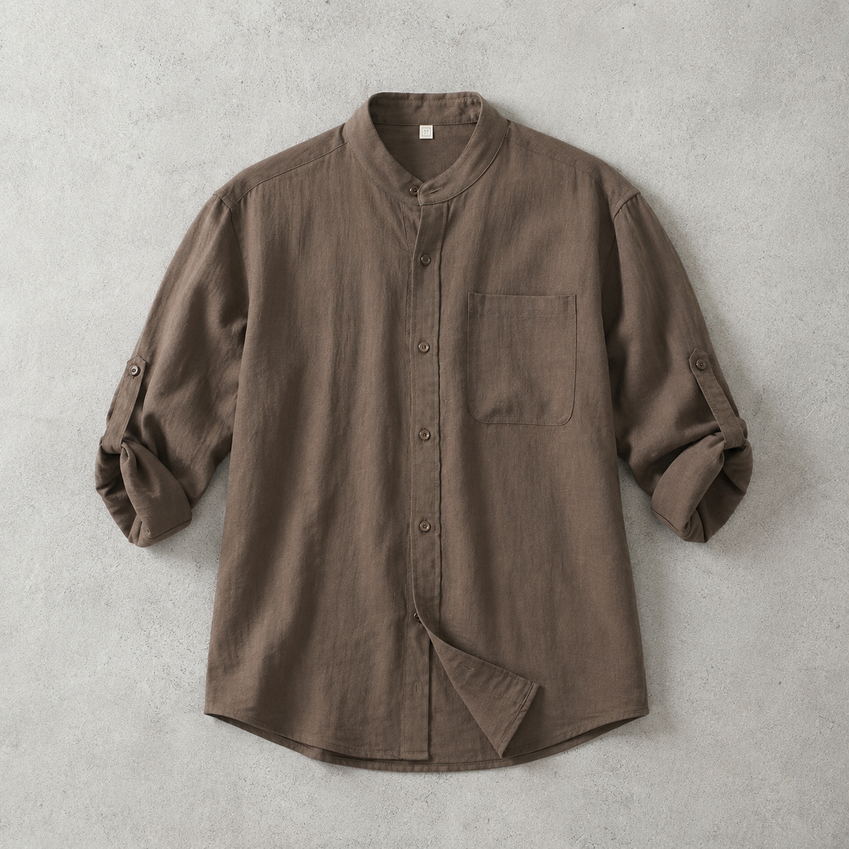 Men's Stand Collar Shirt - Casual Roll Sleeve Button Down