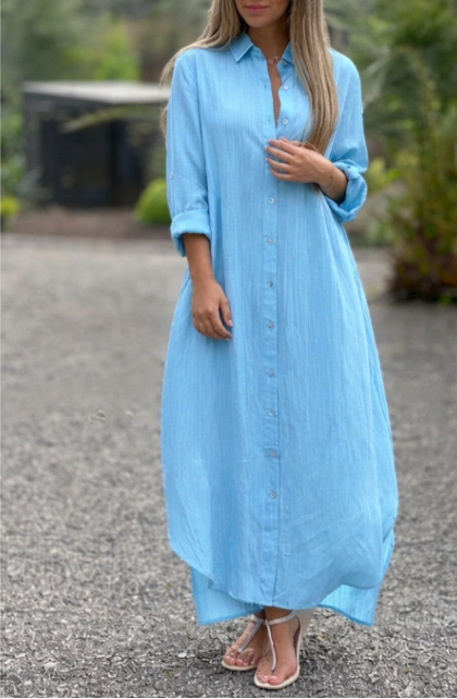 Ellison | Chic Collared Maxi Shirt Dress with Long Sleeve Design