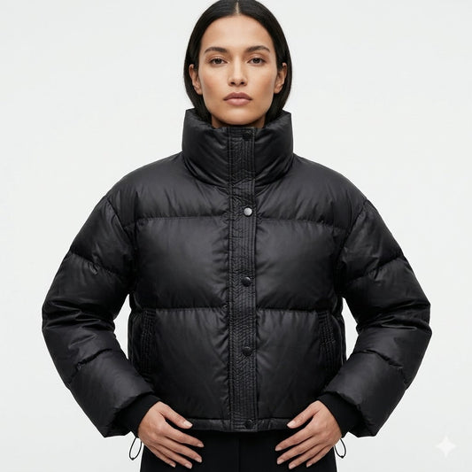 Women's Cropped Puffer Jacket - Quilted Winter Coat