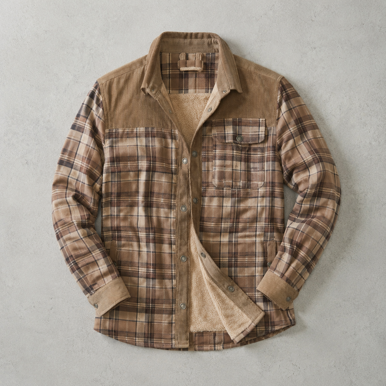 Men's Sherpa Lined Flannel Shirt Jacket - Plaid Field Overshirt