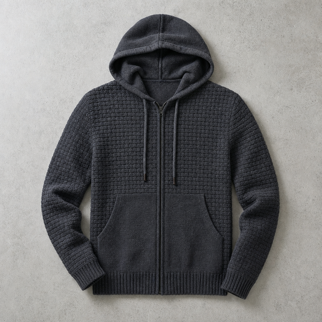 Men's Zip Up Hoodie - Waffle Knit Casual Sweatshirt