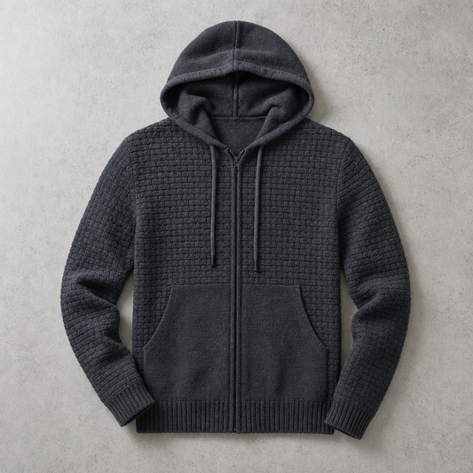 Men's Zip Up Hoodie - Waffle Knit Casual Sweatshirt