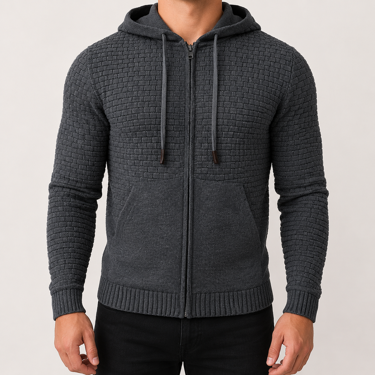 Men's Zip Up Hoodie - Waffle Knit Casual Sweatshirt