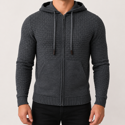 Men's Zip Up Hoodie - Waffle Knit Casual Sweatshirt