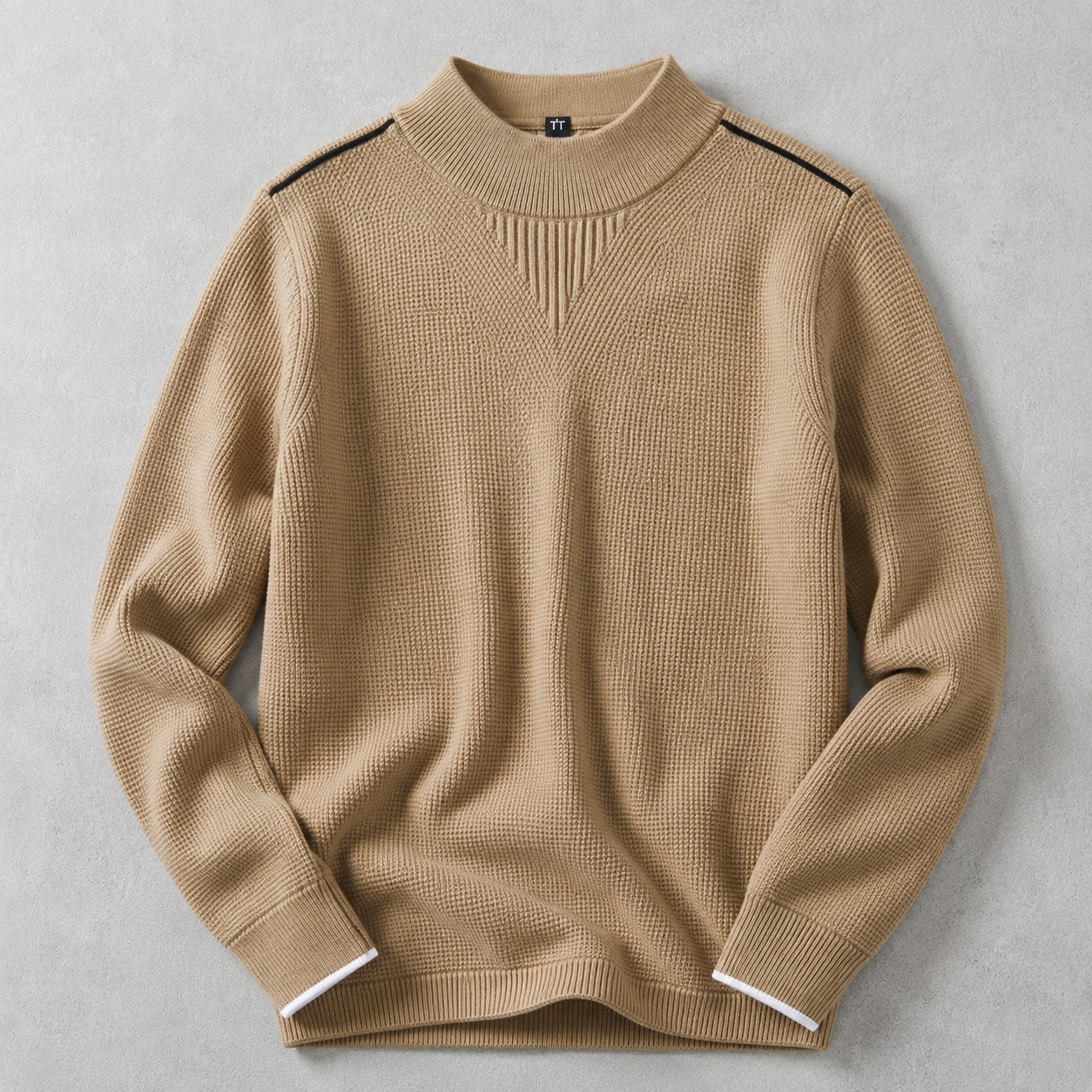 Men's Mock Neck Sweater - Waffle Knit Casual Pullover