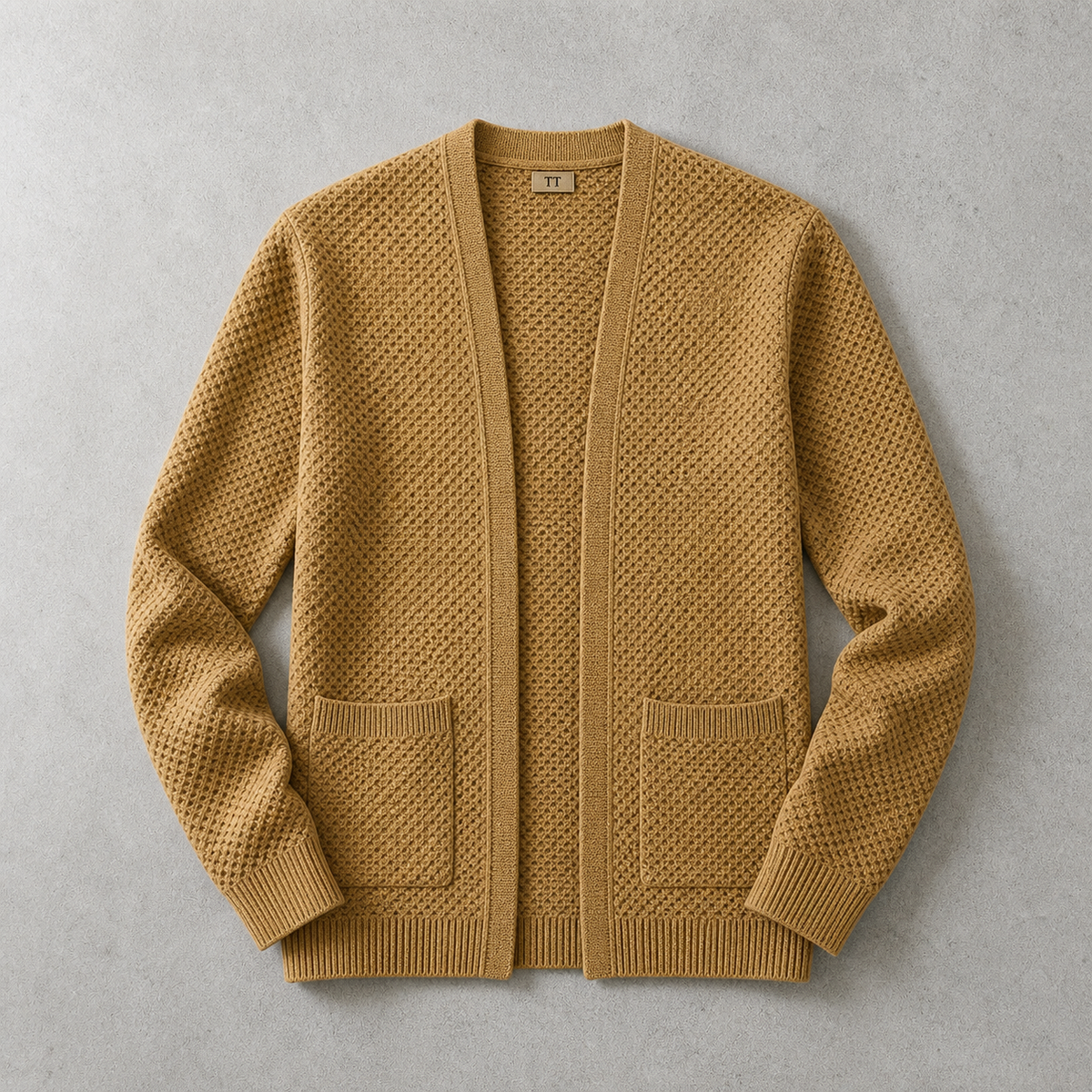 Men's Open Front Cardigan - Textured Knit Sweater
