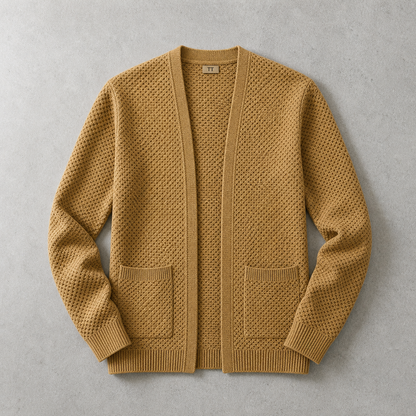 Men's Open Front Cardigan - Textured Knit Sweater