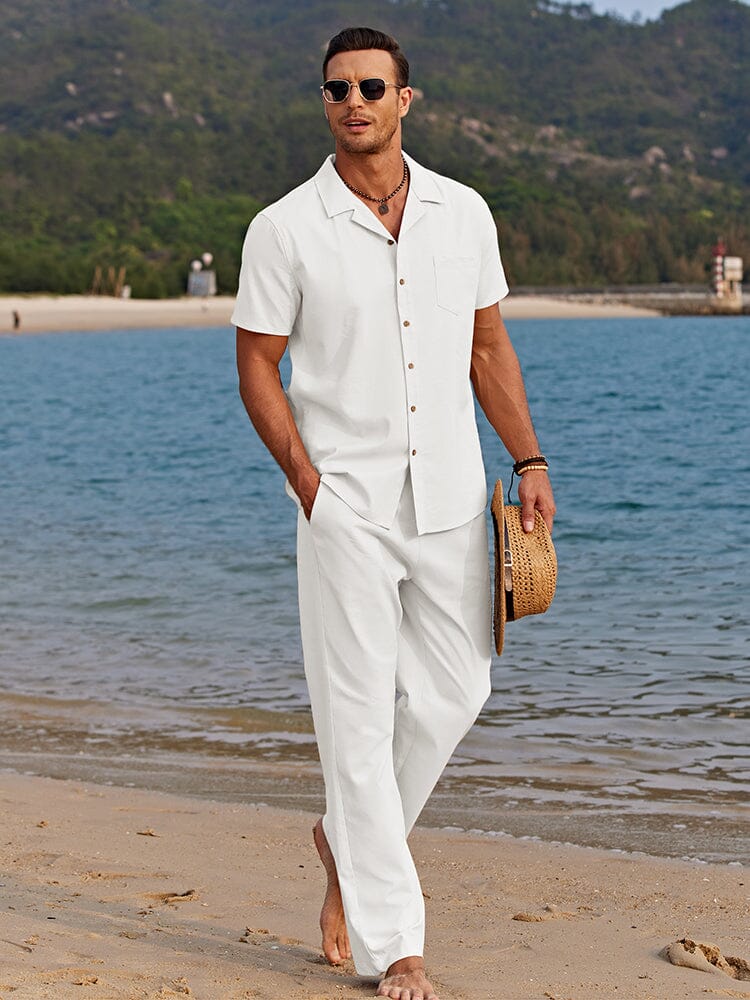 Camp Collar Shirt and Trousers Set – Relaxed Beach Summer Co-Ord