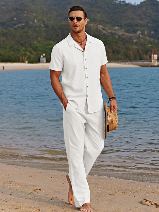 Camp Collar Shirt and Trousers Set – Relaxed Beach Summer Co-Ord