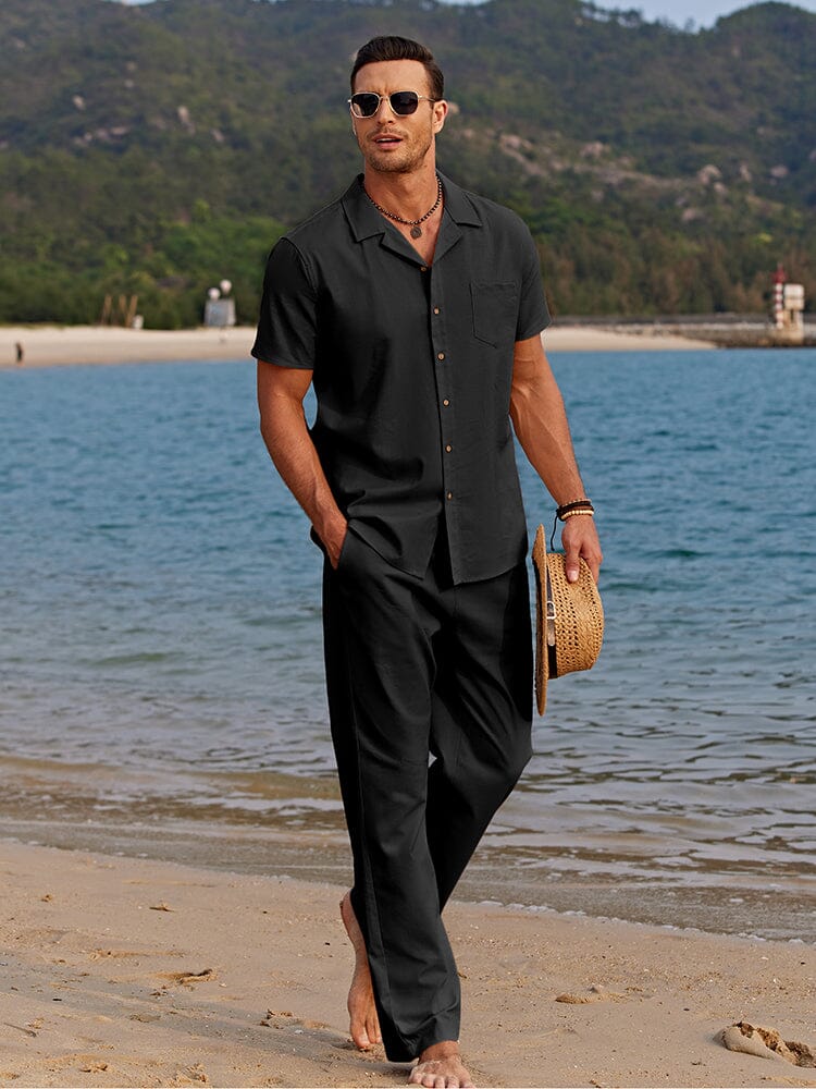 Camp Collar Shirt and Trousers Set – Relaxed Beach Summer Co-Ord
