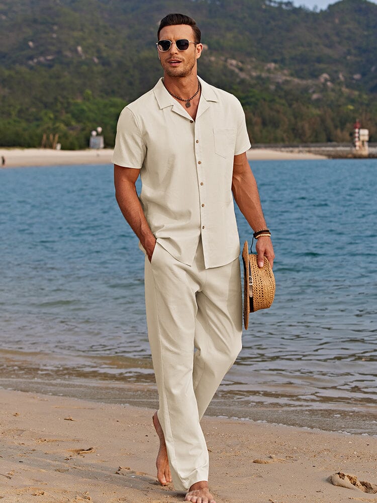 Camp Collar Shirt and Trousers Set – Relaxed Beach Summer Co-Ord