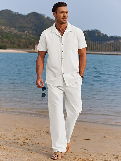 Camp Collar Shirt and Trousers Set – Relaxed Beach Summer Co-Ord