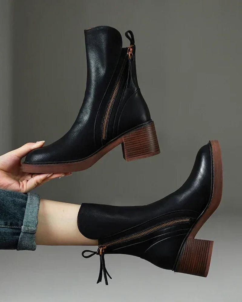 Women's Ankle Boots Side-Zip Block Heel
