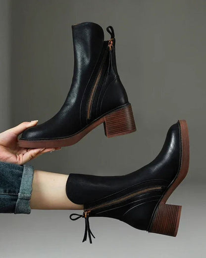 Women's Ankle Boots Side-Zip Block Heel