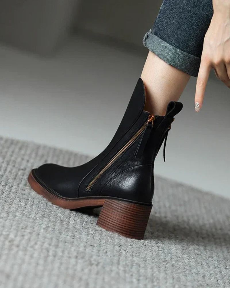 Women's Ankle Boots Side-Zip Block Heel