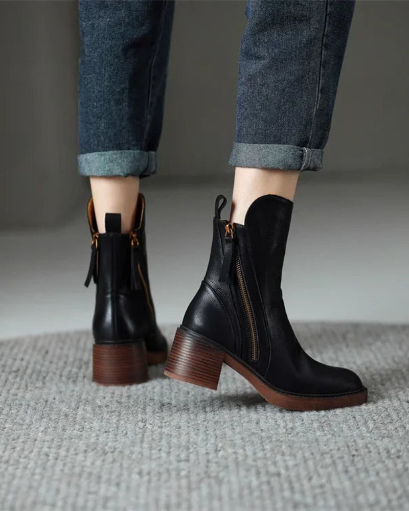 Women's Ankle Boots Side-Zip Block Heel