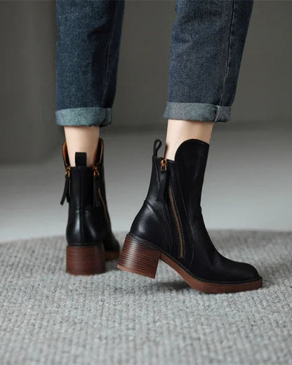 Women's Ankle Boots Side-Zip Block Heel
