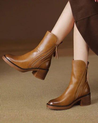 Women's Ankle Boots Side-Zip Block Heel