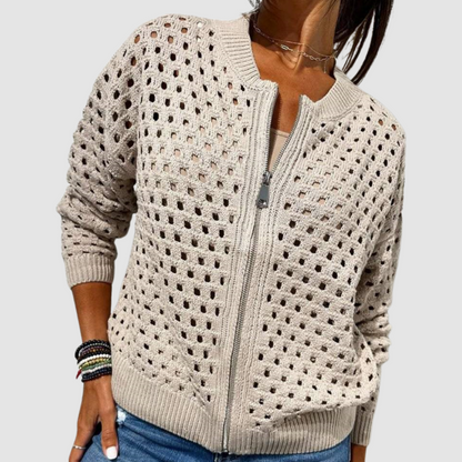 Women's Bomber Jacket – Zip-Up with Cutout Detail