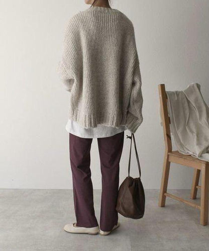 Women's Chunky Knit Sweater – Crewneck with Front Pockets