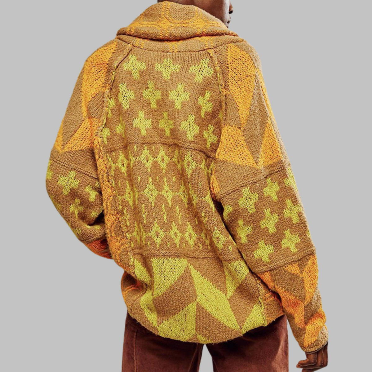 Women's Geometric Print Cardigan – Shawl Collar Button Front