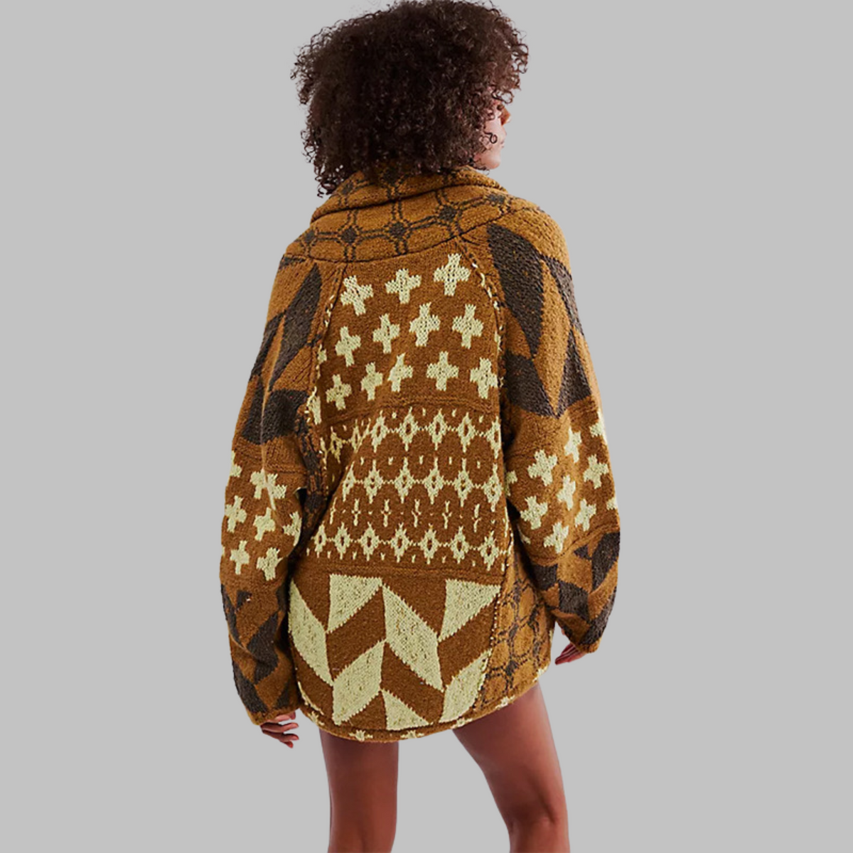 Women's Geometric Print Cardigan – Shawl Collar Button Front
