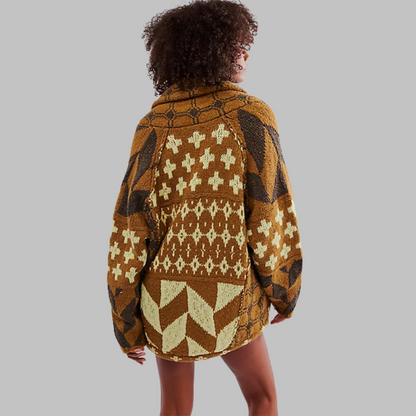 Women's Geometric Print Cardigan – Shawl Collar Button Front