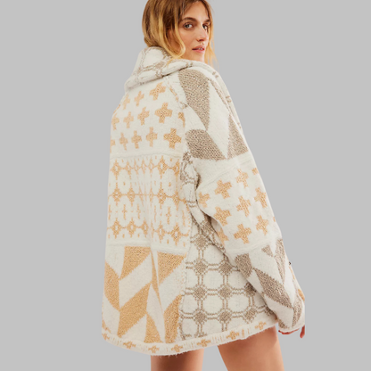 Women's Geometric Print Cardigan – Shawl Collar Button Front