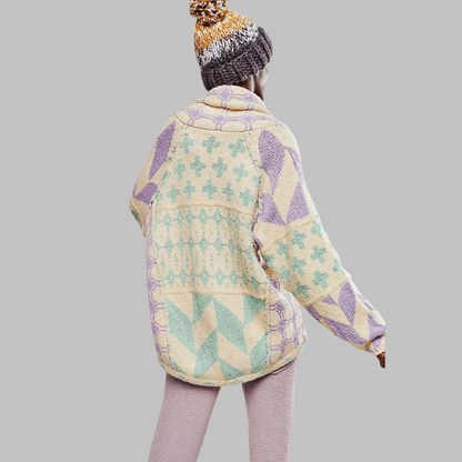 Women's Geometric Print Cardigan – Shawl Collar Button Front