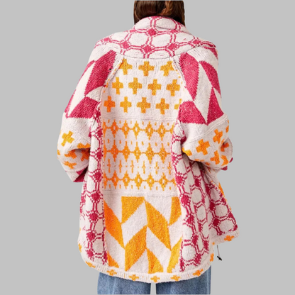 Women's Geometric Print Cardigan – Shawl Collar Button Front