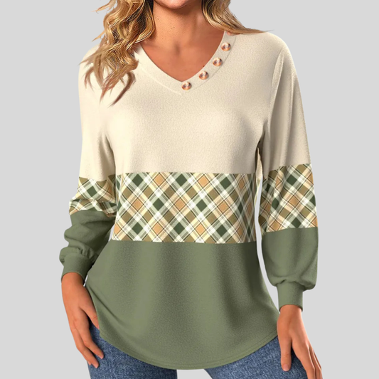 Women's V-Neck Long Sleeve Shirt – Button Detail