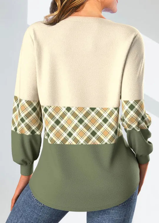 Women's V-Neck Long Sleeve Shirt – Button Detail