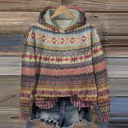 Women's Retro Print Hoodie – Long Sleeve Pullover