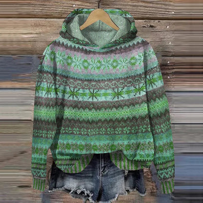 Women's Retro Print Hoodie – Long Sleeve Pullover