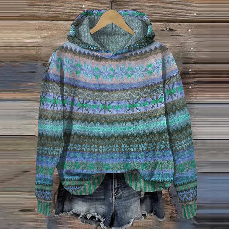 Women's Retro Print Hoodie – Long Sleeve Pullover