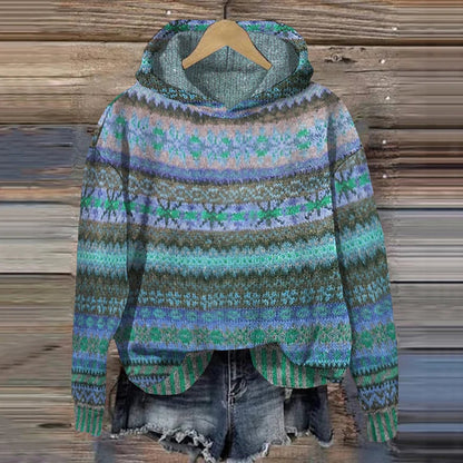 Women's Retro Print Hoodie – Long Sleeve Pullover