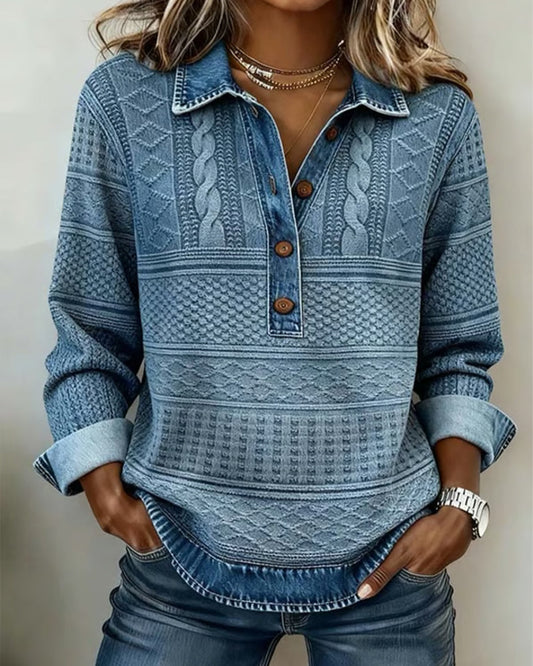 Women's Textured Button-Detail Shirt – Long Sleeve