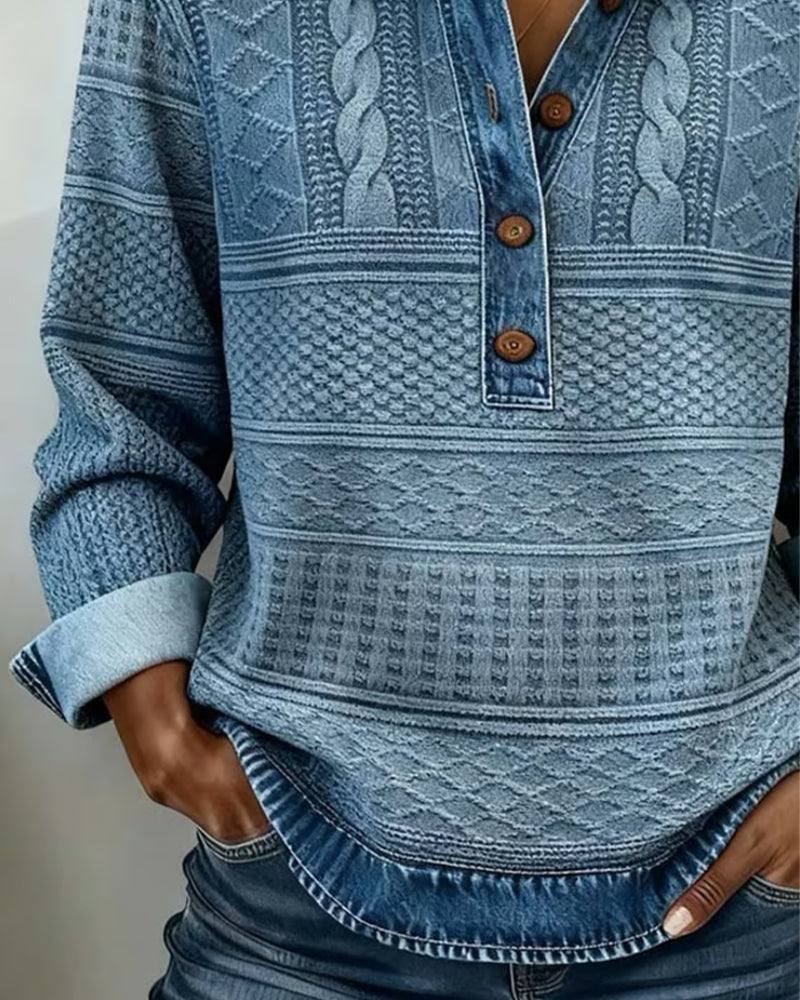 Women's Textured Button-Detail Shirt – Long Sleeve