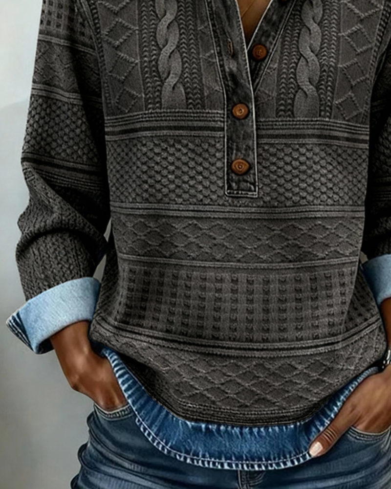 Women's Textured Button-Detail Shirt – Long Sleeve