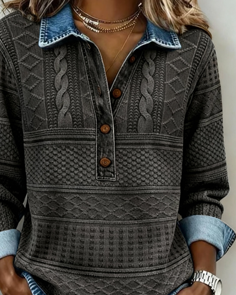 Women's Textured Button-Detail Shirt – Long Sleeve