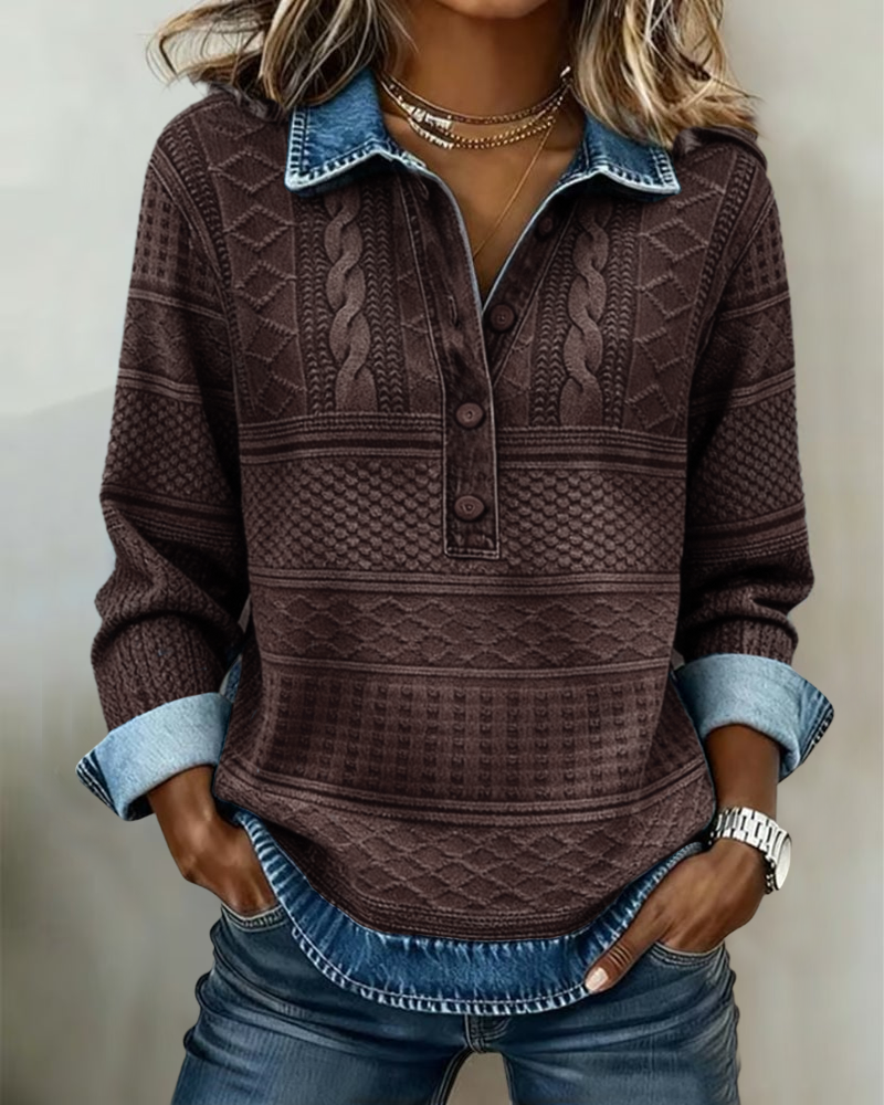 Women's Textured Button-Detail Shirt – Long Sleeve
