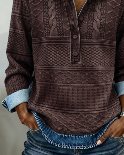 Women's Textured Button-Detail Shirt – Long Sleeve