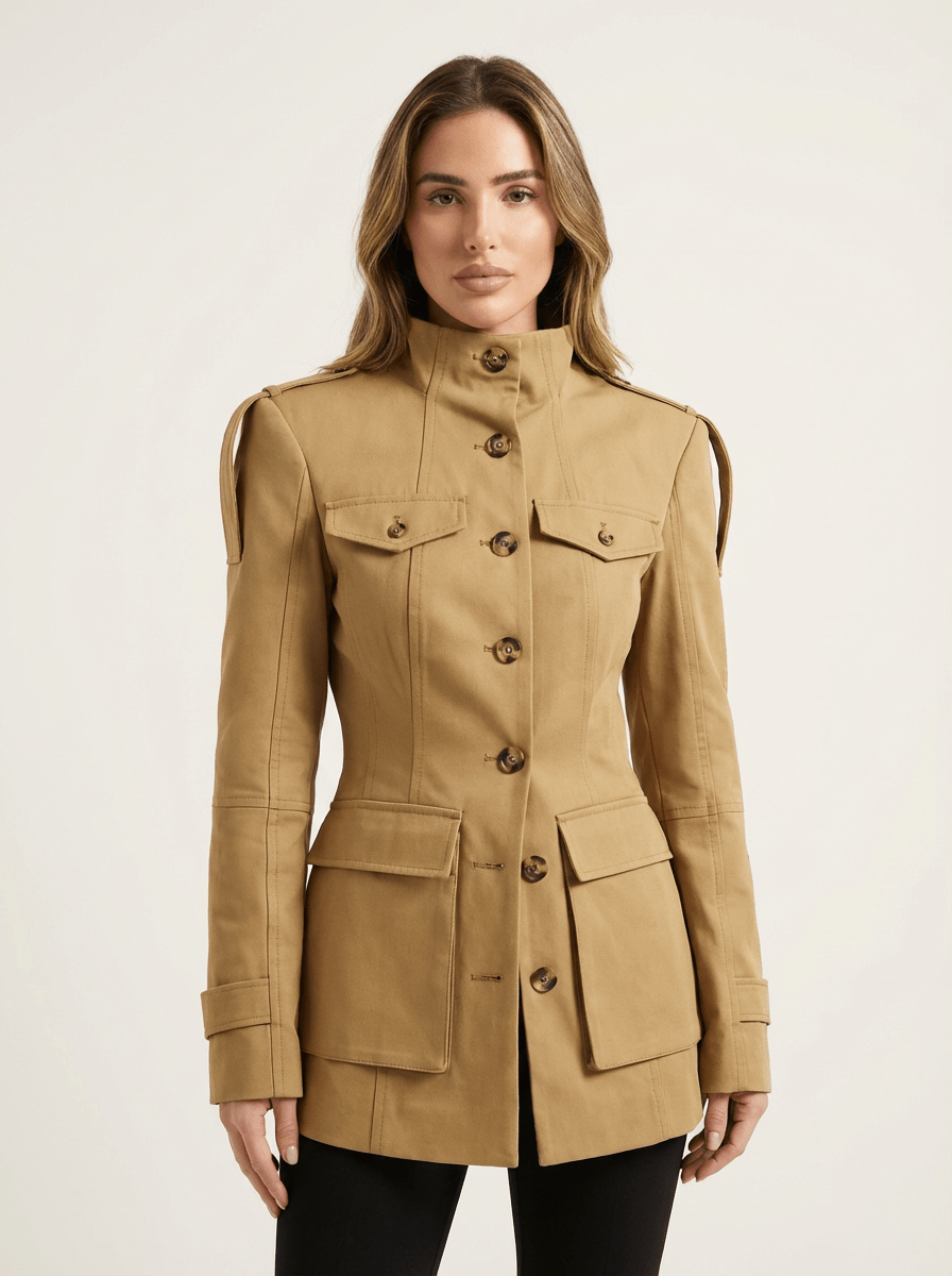 Women's Utility Jacket - High Collar Button Front