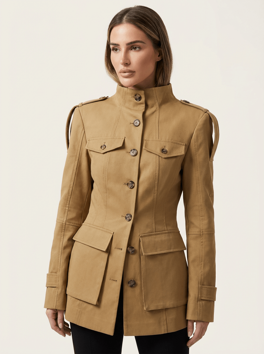 Women's Utility Jacket - High Collar Button Front