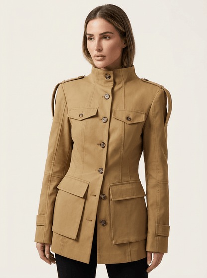 Women's Utility Jacket - High Collar Button Front
