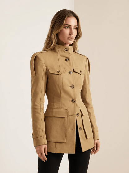 Women's Utility Jacket - High Collar Button Front